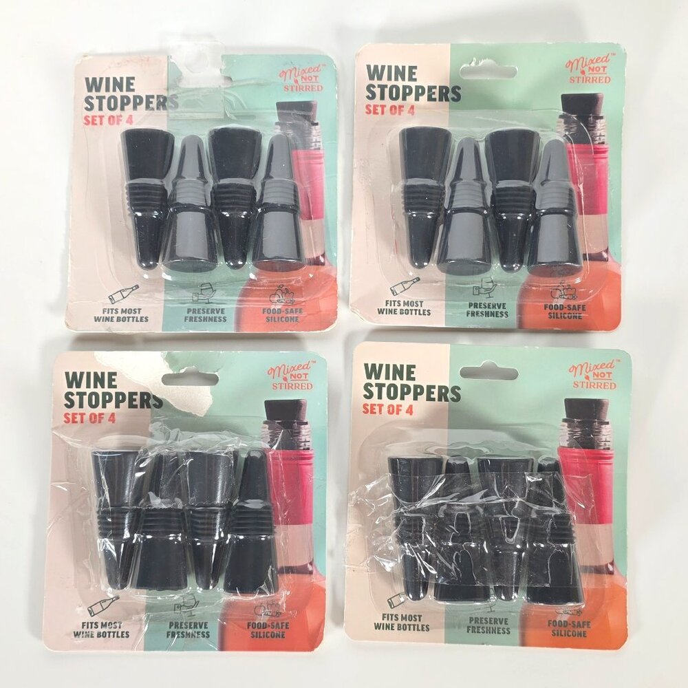 Wine Stoppers Set of 4 Silicone Bottle Seals Open Box Lot of 4